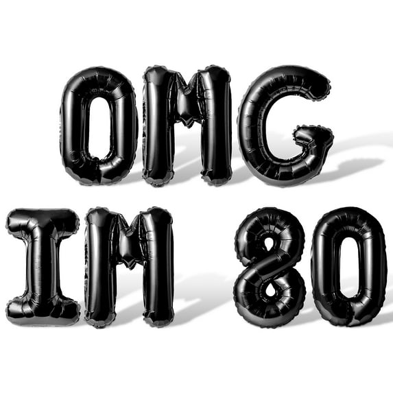 Letter Balloons - OMG IM 80 16" Inch Alphabet Letters Foil Mylar Balloon 80th Birthday Party Banner (Black)