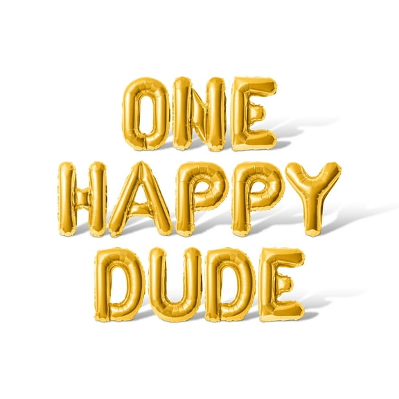 Letter Balloons - ONE HAPPY DUDE 16" Inch Alphabet Letters Foil Mylar Balloon Birthday Party Banner (Gold)