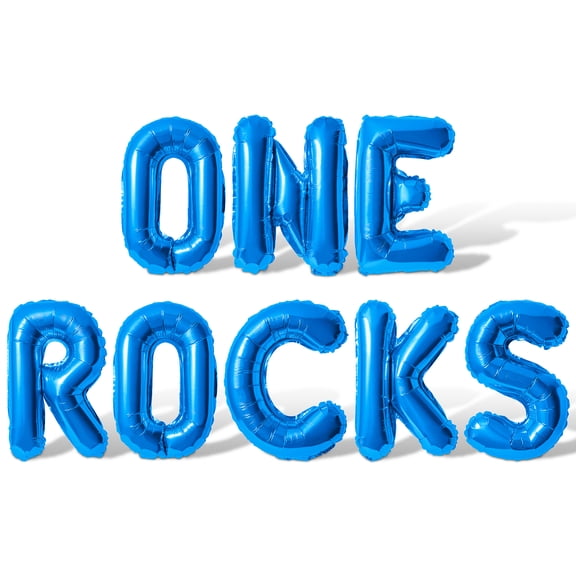 Letter Balloons - ONE ROCKS 16" Inch Alphabet Letters Foil Mylar Balloon 1st Birthday Party Banner (Blue)