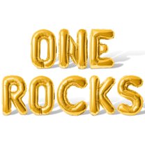 Letter Balloons - ONE ROCKS 16" Inch Alphabet Letters Foil Mylar Balloon 1st Birthday Party Banner (Gold)