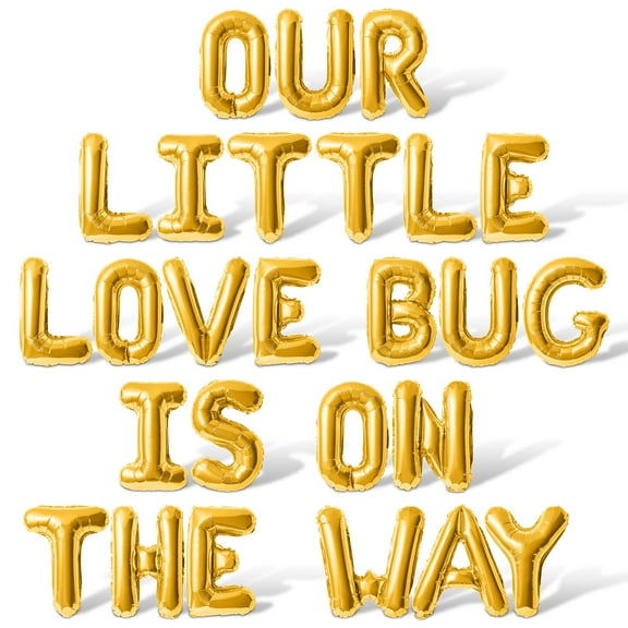 Letter Balloons - OUR LITTLE LOVE BUG IS ON THE WAY 16" Inch Alphabet Letters Foil Mylar Balloon Baby Shower Party Banner (Gold)