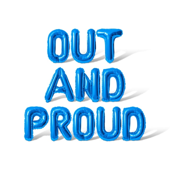 Letter Balloons - OUT AND PROUD 16" Inch Alphabet Letters Foil Mylar Balloon Pride Day Party Banner (Blue)