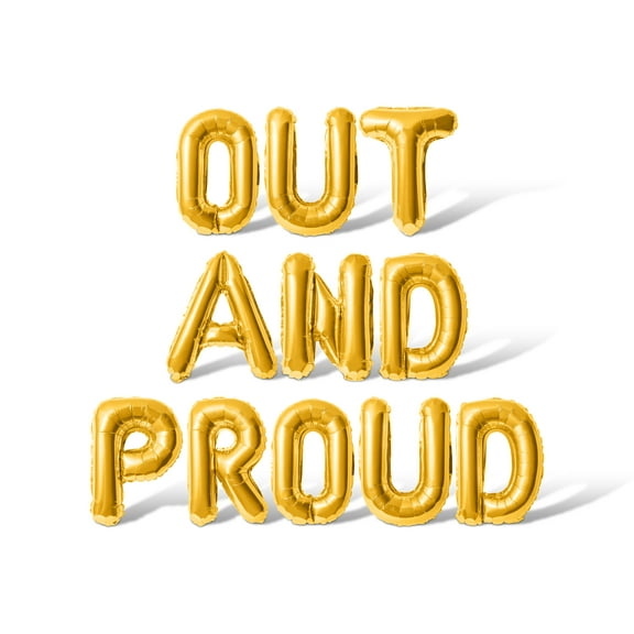 Letter Balloons - OUT AND PROUD 16" Inch Alphabet Letters Foil Mylar Balloon Pride Day Party Banner (Gold)
