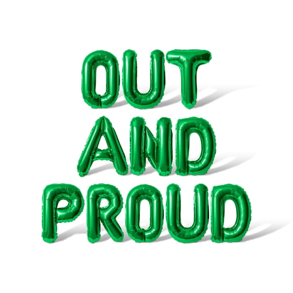 Letter Balloons - OUT AND PROUD 16" Inch Alphabet Letters Foil Mylar Balloon Pride Day Party Banner (Green)
