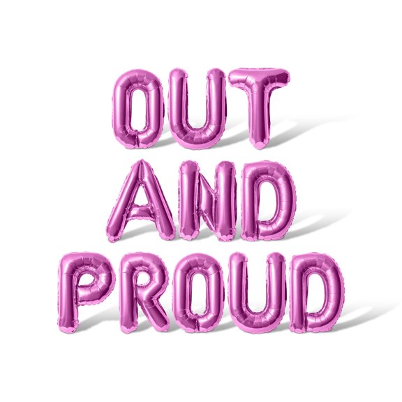 Letter Balloons - OUT AND PROUD 16" Inch Alphabet Letters Foil Mylar Balloon Pride Day Party Banner (Pink)