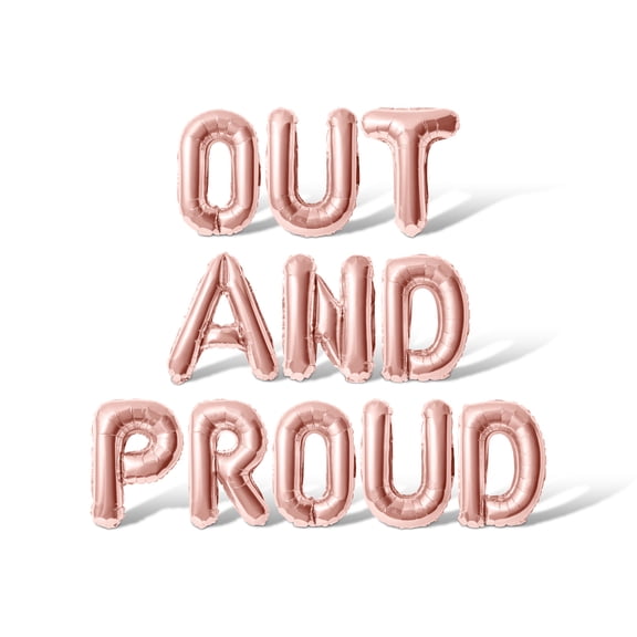 Letter Balloons - OUT AND PROUD 16" Inch Alphabet Letters Foil Mylar Balloon Pride Day Party Banner (Rose Gold)