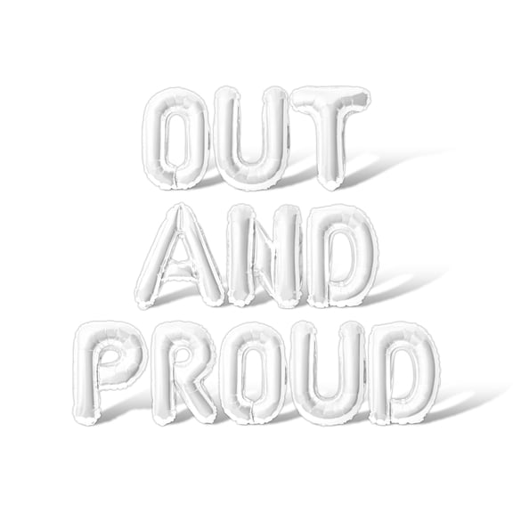 Letter Balloons - OUT AND PROUD 16" Inch Alphabet Letters Foil Mylar Balloon Pride Day Party Banner (White)