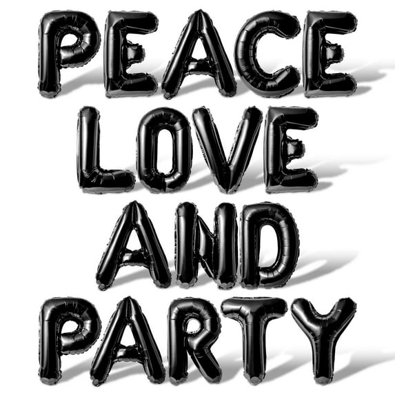 Letter Balloons - PEACE LOVE AND PARTY 16" Inch Alphabet Letters Foil Mylar Balloon Birthday Party Banner (Black)