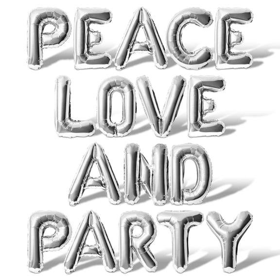 Letter Balloons - PEACE LOVE AND PARTY 16" Inch Alphabet Letters Foil Mylar Balloon Birthday Party Banner (Silver)