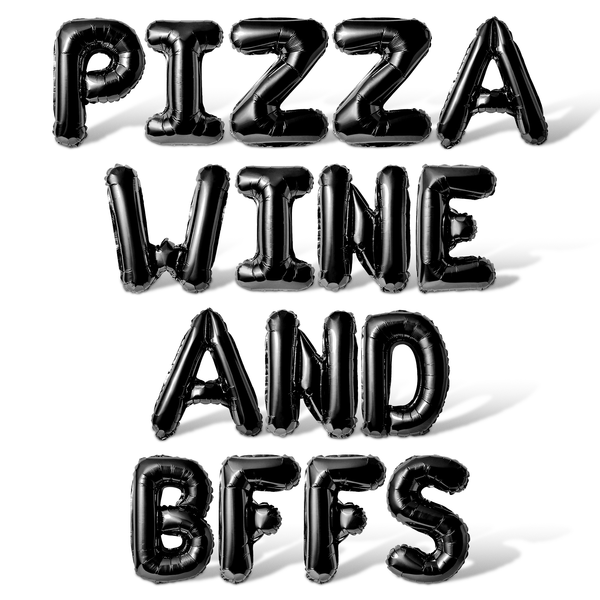 Letter Balloons - PIZZA WINE AND BFFS 16" Inch Alphabet Letters Foil Mylar Balloon Galentines Day Party Banner (Black)