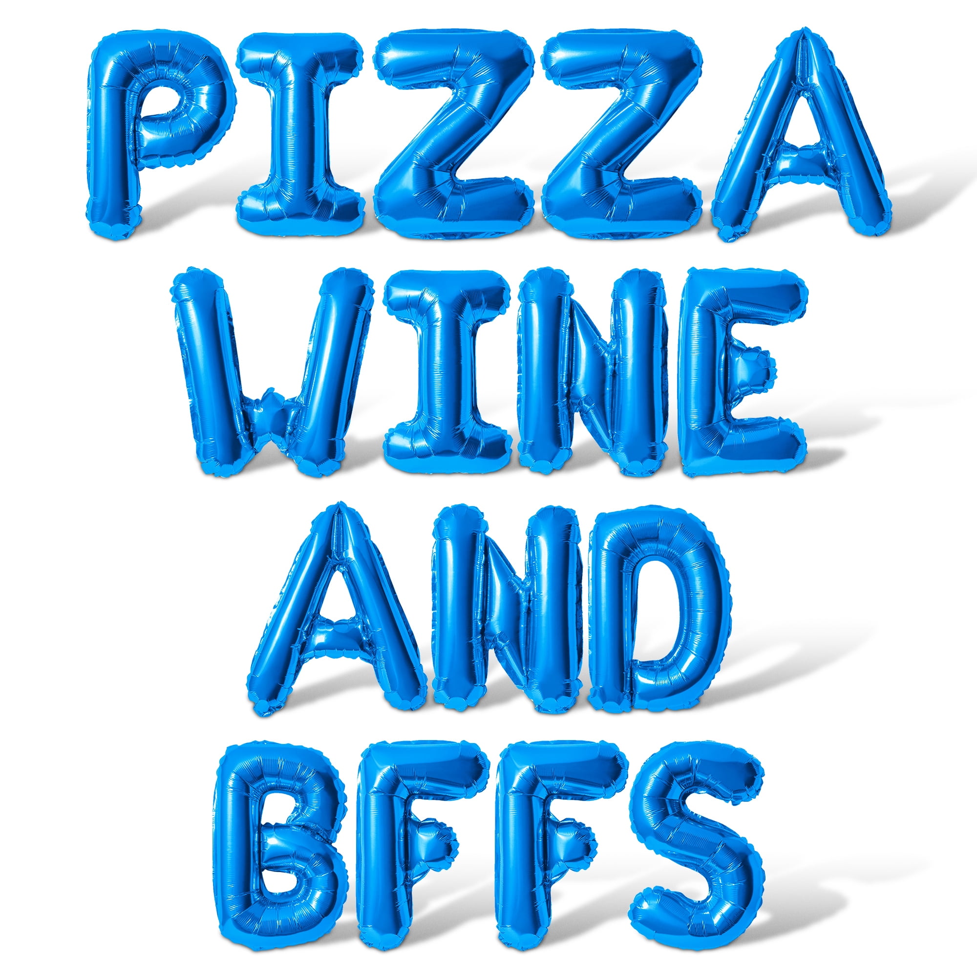 Letter Balloons - PIZZA WINE AND BFFS 16" Inch Alphabet Letters Foil Mylar Balloon Galentines Day Party Banner (Blue)