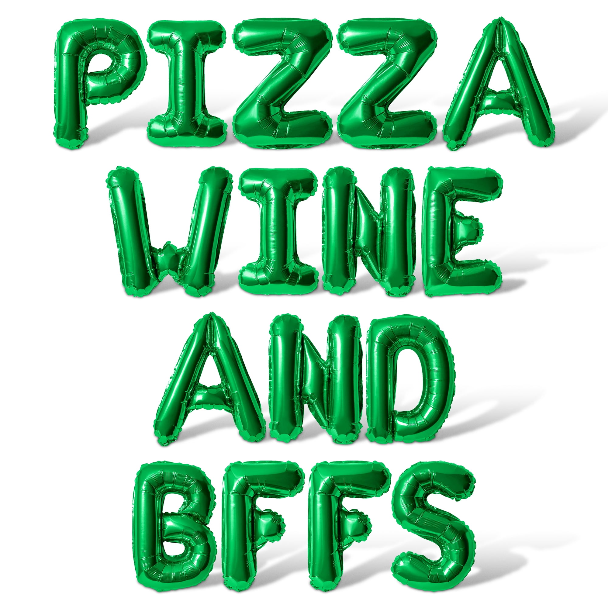 Letter Balloons - PIZZA WINE AND BFFS 16" Inch Alphabet Letters Foil Mylar Balloon Galentines Day Party Banner (Green)