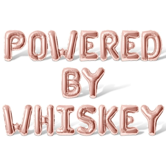 Letter Balloons - POWERED BY WHISKEY 16" Inch Alphabet Letters Foil Mylar Balloon Bachelorette Party Banner (Rose Gold)