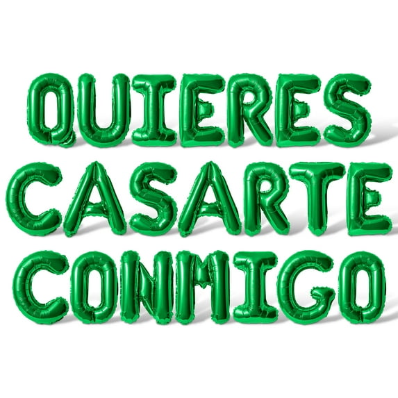 Letter Balloons - QUIERES CASARTE CONMIGO 16" Inch Alphabet Letters Foil Mylar Balloon Marriage Proposal Party Banner (Green)