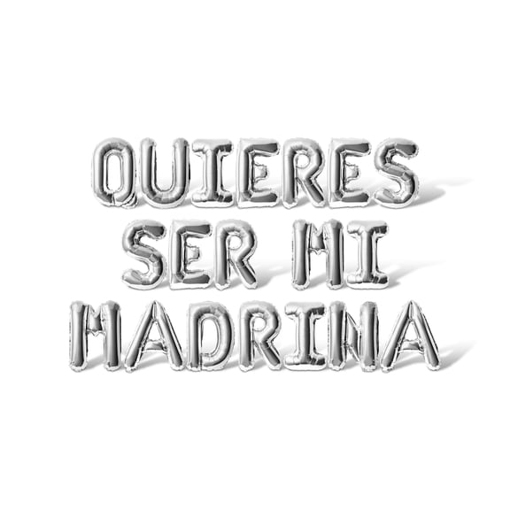 Letter Balloons - QUIERES SER MI MADRINA 16" Inch Alphabet Letters Foil Mylar Balloon Christening Party Banner (Silver)