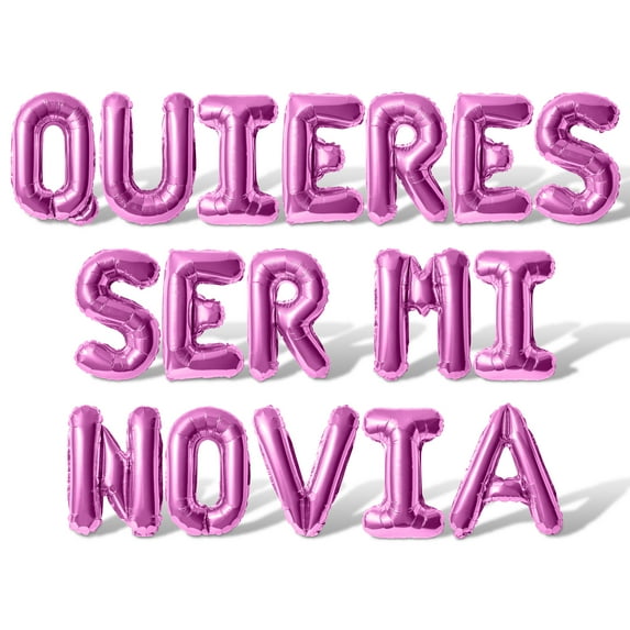 Letter Balloons - QUIERES SER MI NOVIA 16" Inch Alphabet Letters Foil Mylar Balloon Valentines Day Balloon Banner (Pink)