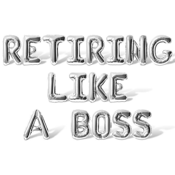 Letter Balloons - RETIRING LIKE A BOSS 16" Inch Alphabet Letters Foil Mylar Balloon Retirement Party Banner (Silver)