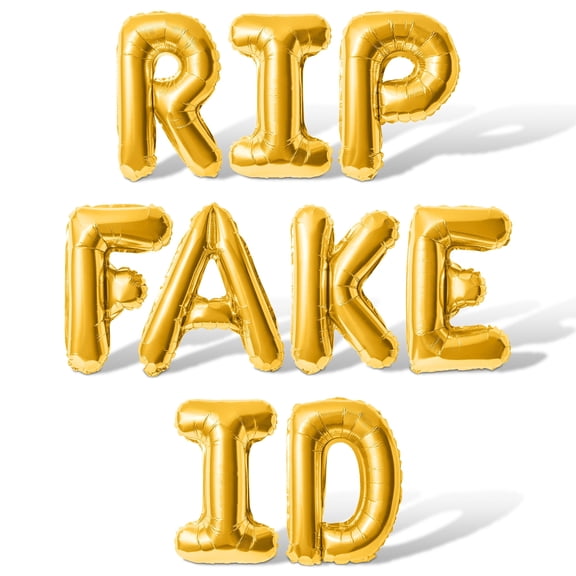 Letter Balloons - RIP FAKE ID 16" Inch Alphabet Letters Foil Mylar Balloon 21st Birthday Party Banner (Gold)