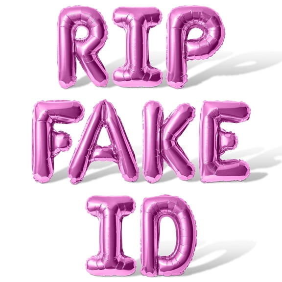Letter Balloons - RIP FAKE ID 16" Inch Alphabet Letters Foil Mylar Balloon 21st Birthday Party Banner (Pink)
