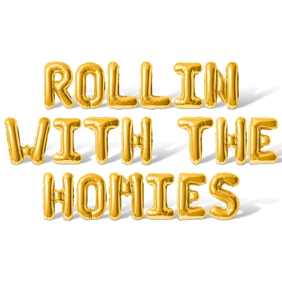 Letter Balloons - ROLLIN WITH THE HOMIES 16" Inch Alphabet Letters Foil Mylar Balloon Roller Skating Birthday Party Banner (Gold)