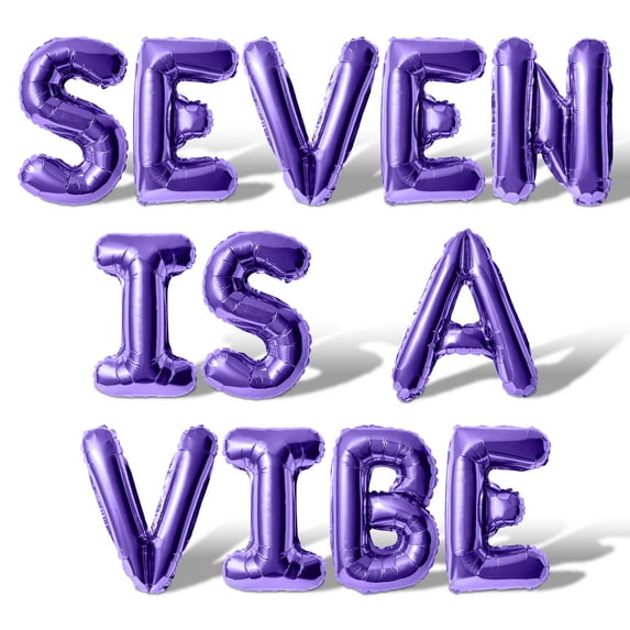 Letter Balloons - SEVEN IS A VIBE 16" Inch Alphabet Letters Foil Mylar Balloon 7th Birthday Party Banner (Purple)