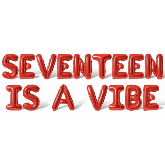 Letter Balloons - SEVENTEEN IS A VIBE 16" Inch Alphabet Letters Foil Mylar Balloon 17th Birthday Party Banner (Red)