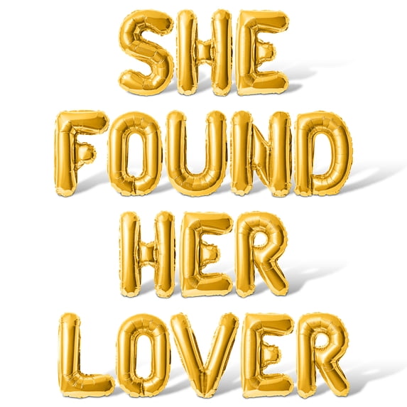 Letter Balloons - SHE FOUND HER LOVER 16" Inch Alphabet Letters Foil Mylar Balloon Bachelorette or Bridal Shower Party Banner (Gold)