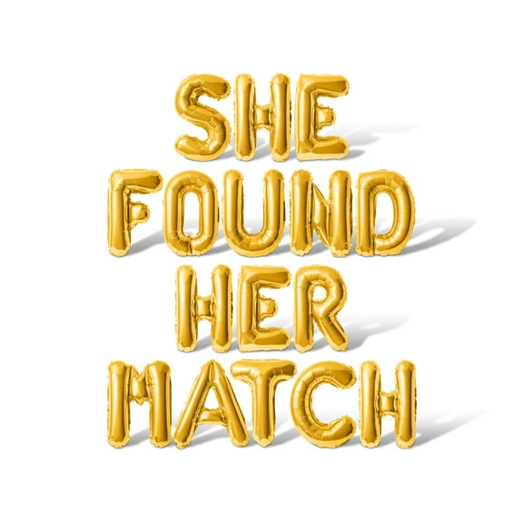 Letter Balloons - SHE FOUND HER MATCH 16" Inch Alphabet Letters Foil Mylar Balloon Bachelorette or Bridal Shower Party Banner (Gold)