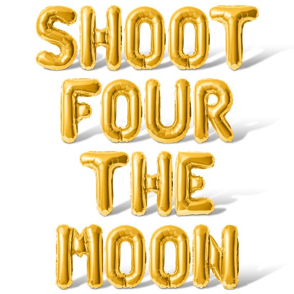 Letter Balloons - SHOOT FOUR THE MOON 16" Inch Alphabet Letters Foil Mylar Balloon 4th Birthday Party Banner (Gold)