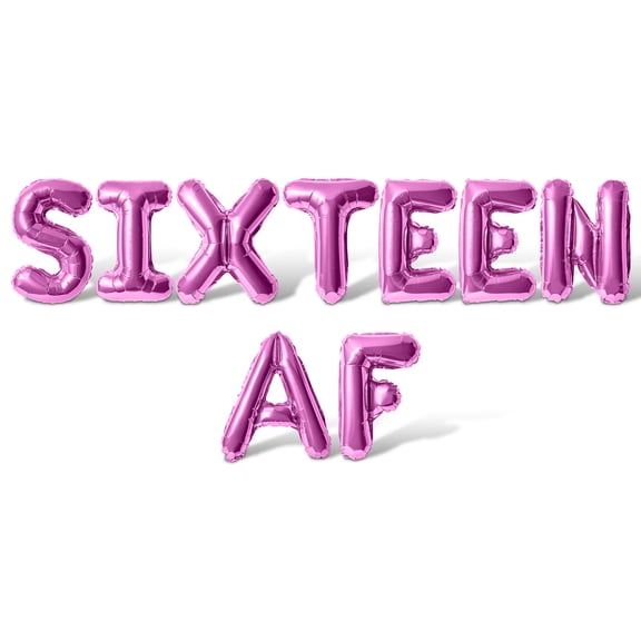 Letter Balloons - SIXTEEN AF 16" Inch Alphabet Letters Foil Mylar Balloon 16th Birthday Party Banner (Pink)
