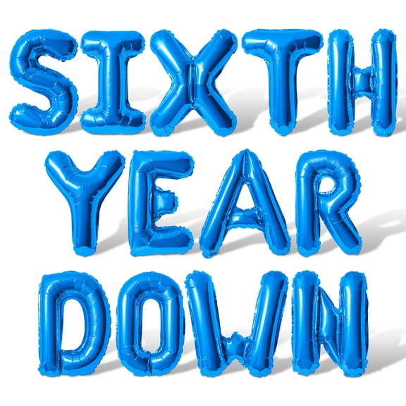 Letter Balloons - SIXTH YEAR DOWN 16" Inch Alphabet Letters Foil Mylar Balloon 6th Birthday Party Banner (Blue)