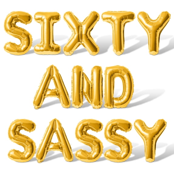 Letter Balloons - SIXTY AND SASSY 16" Inch Alphabet Letters Foil Mylar Balloon 60th Birthday Party Banner (Gold)