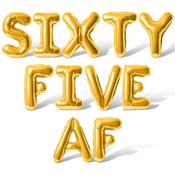 Letter Balloons - SIXTY FIVE AF 16" Inch Alphabet Letters Foil Mylar Balloon 65th Birthday Party Banner (Gold)