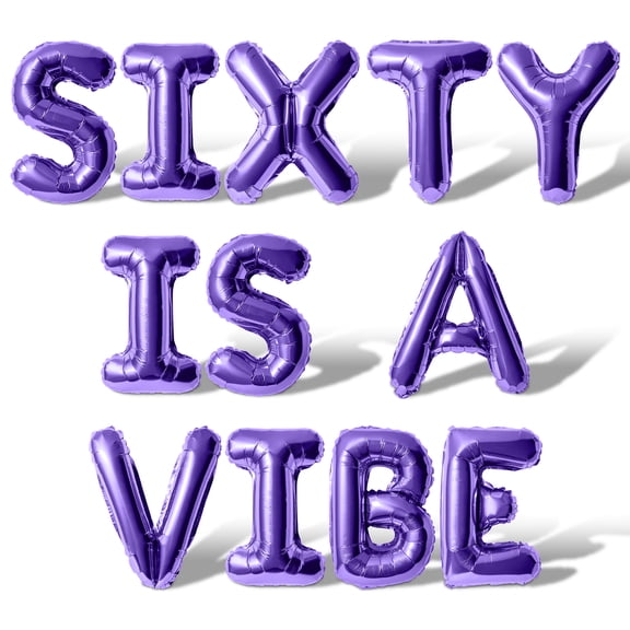Letter Balloons - SIXTY IS A VIBE 16" Inch Alphabet Letters Foil Mylar Balloon 60th Birthday Party Banner (Purple)