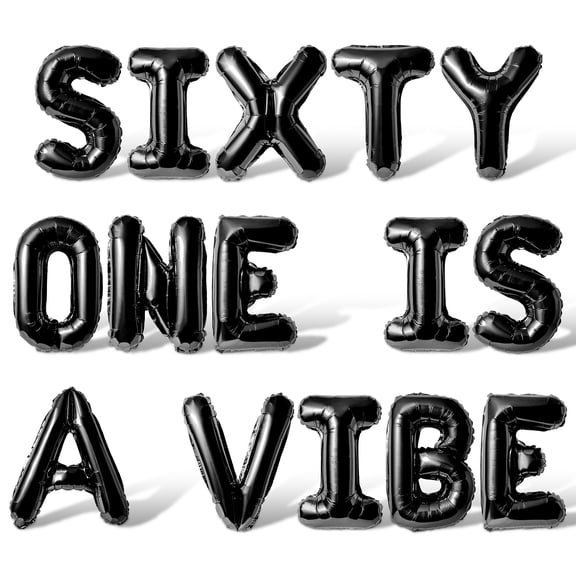 Letter Balloons - SIXTY ONE IS A VIBE 16" Inch Alphabet Letters Foil Mylar Balloon 61st Birthday Party Banner (Black)