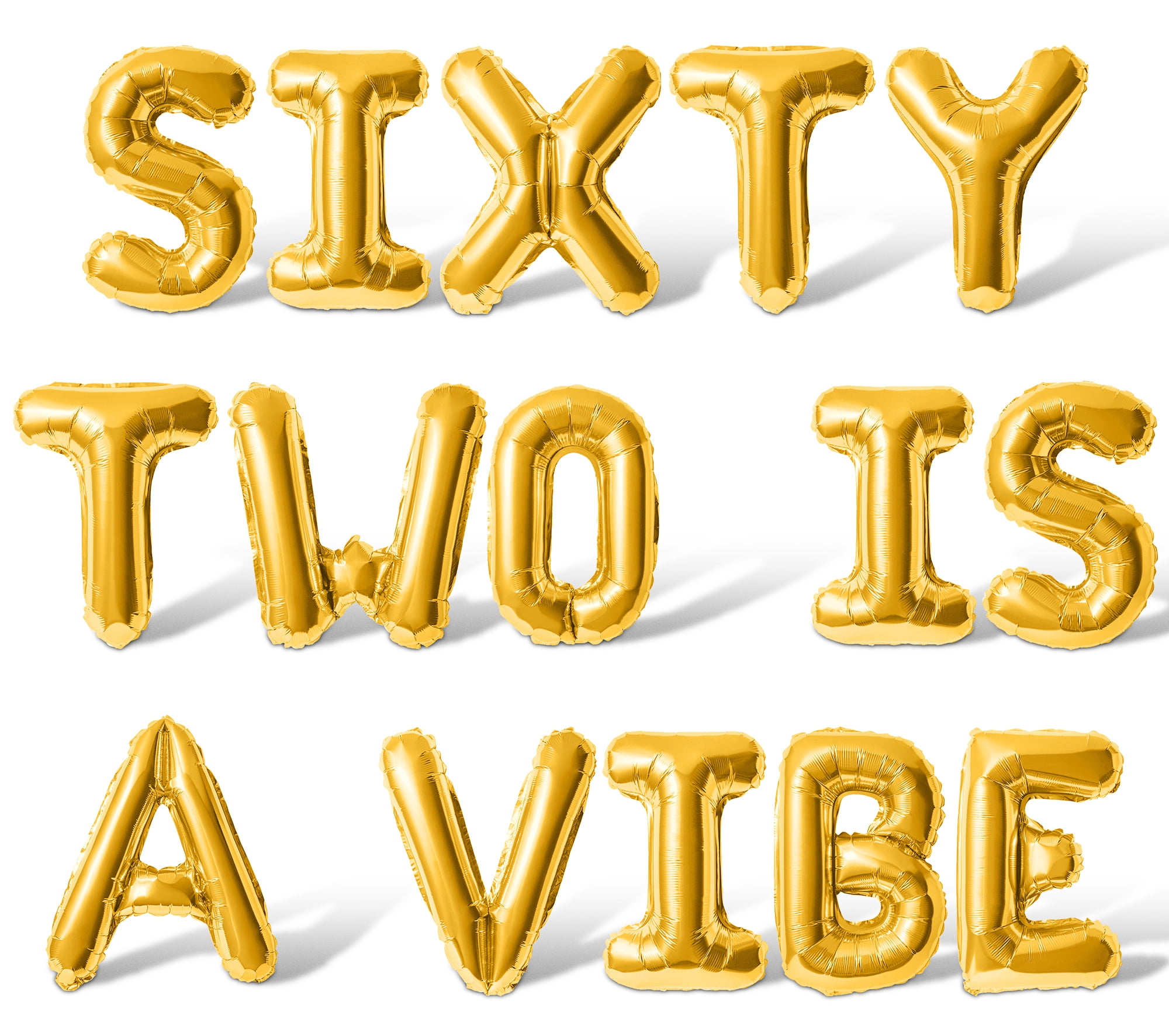 Letter Balloons - SIXTY TWO IS A VIBE 16" Inch Alphabet Letters Foil Mylar Balloon 62nd Birthday Party Banner (Gold)