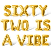Letter Balloons - SIXTY TWO IS A VIBE 16" Inch Alphabet Letters Foil Mylar Balloon 62nd Birthday Party Banner (Gold)