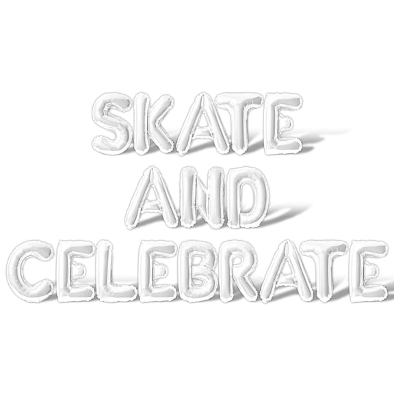 Letter Balloons - SKATE AND CELEBRATE 16" Inch Alphabet Letters Foil Mylar Balloon Birthday Party Banner (White)