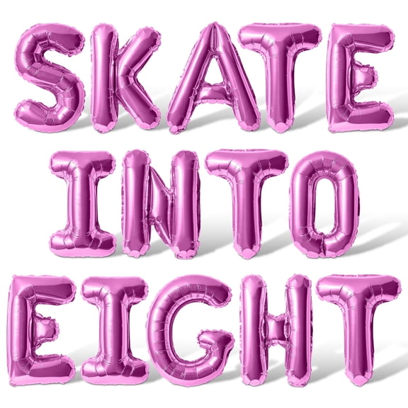 Letter Balloons - SKATE INTO EIGHT 16" Inch Alphabet Letters Foil Mylar Balloon 8th Birthday Party Banner (Pink)