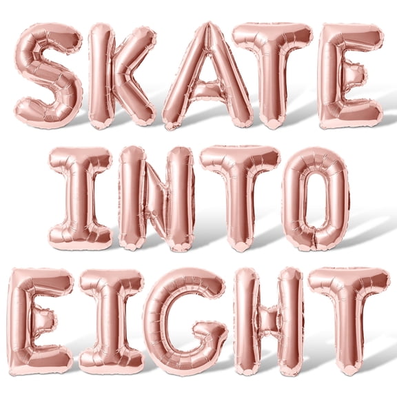 Letter Balloons - SKATE INTO EIGHT 16" Inch Alphabet Letters Foil Mylar Balloon 8th Birthday Party Banner (Rose Gold)