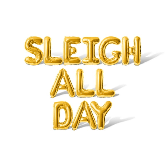 Letter Balloons - SLEIGH ALL DAY 16" Inch Alphabet Letters Foil Mylar Balloon Christmas Party Banner (Gold)