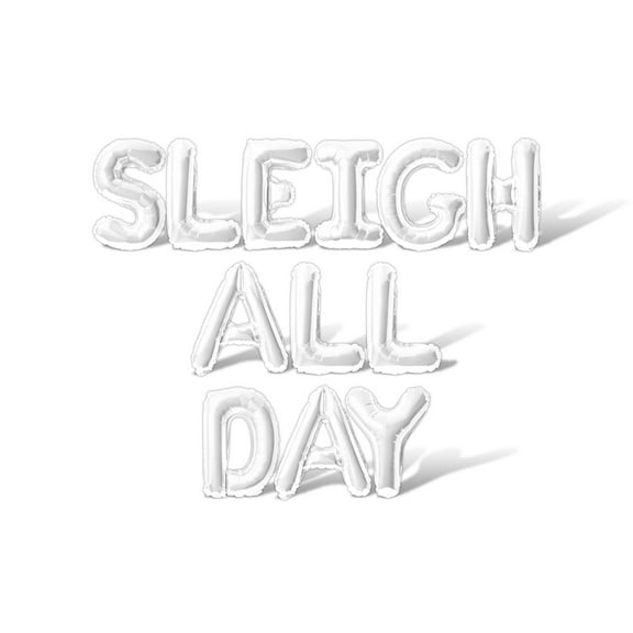 Letter Balloons - SLEIGH ALL DAY 16" Inch Alphabet Letters Foil Mylar Balloon Christmas Party Banner (White)