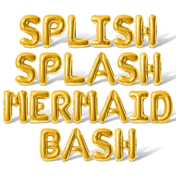 Letter Balloons - SPLISH SPLASH MERMAID BASH 16" Inch Alphabet Letters Foil Mylar Balloon Mermaid Birthday Party Banner (Gold)