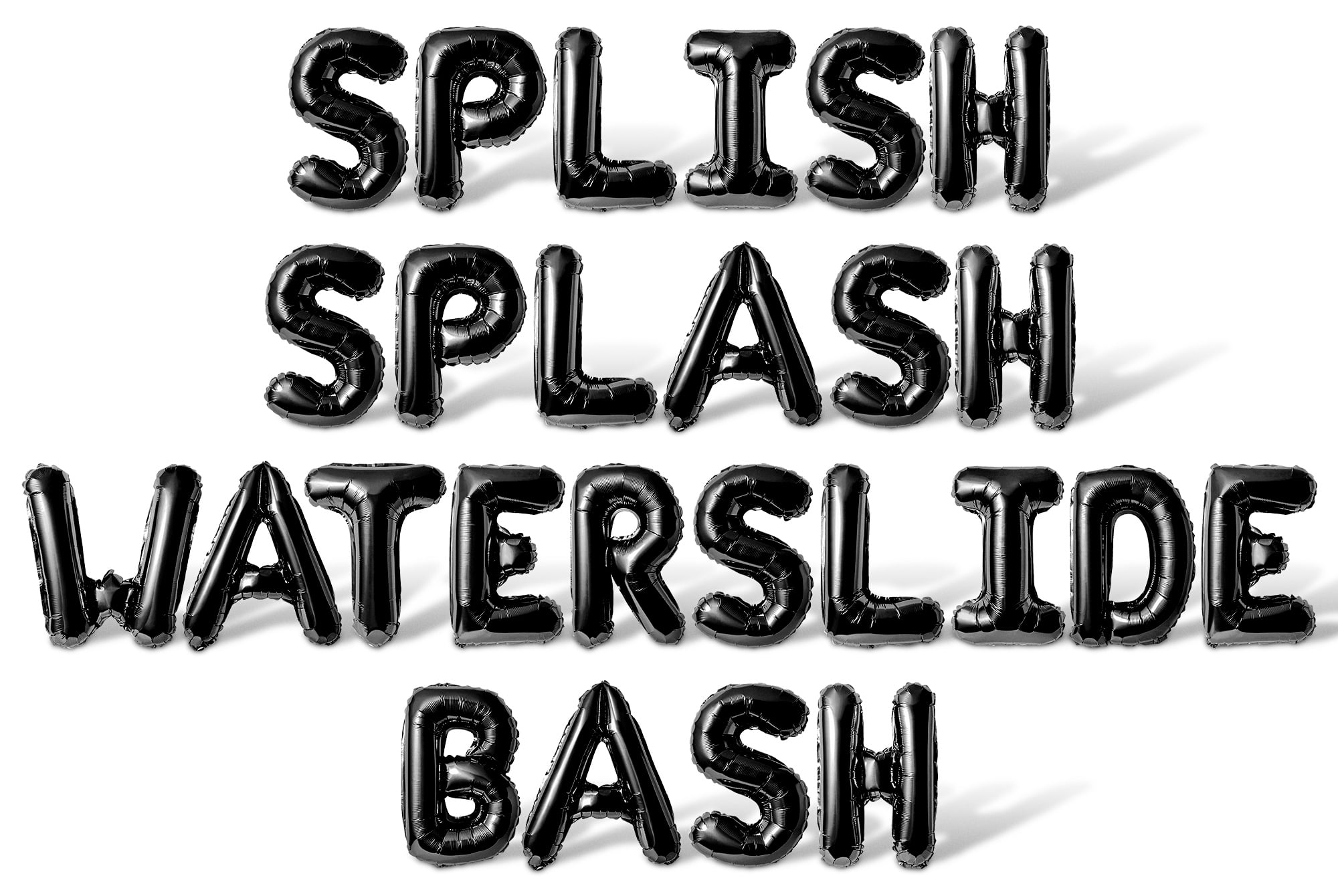 Letter Balloons - SPLISH SPLASH WATERSLIDE BASH 16" Inch Alphabet Letters Foil Mylar Balloon Waterslide Birthday Party Banner (Black)
