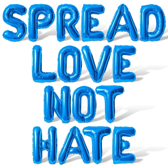 Letter Balloons - SPREAD LOVE NOT HATE 16" Inch Alphabet Letters Foil Mylar Balloon Pride Day Party Banner (Blue)