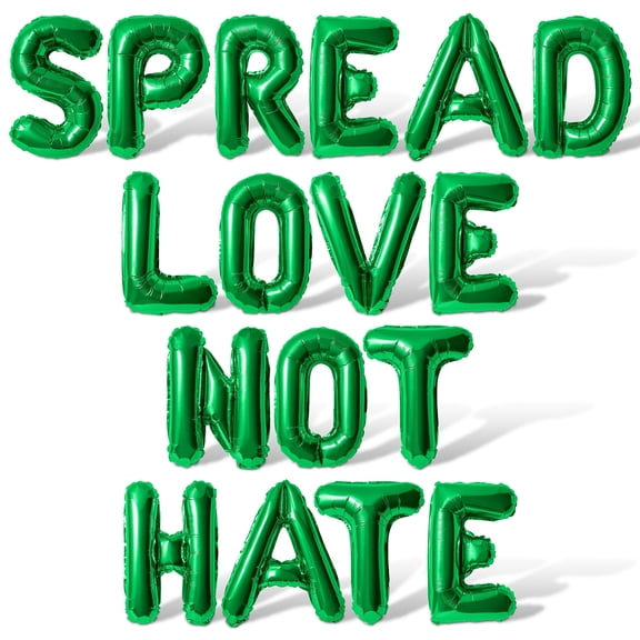 Letter Balloons - SPREAD LOVE NOT HATE 16" Inch Alphabet Letters Foil Mylar Balloon Pride Day Party Banner (Green)