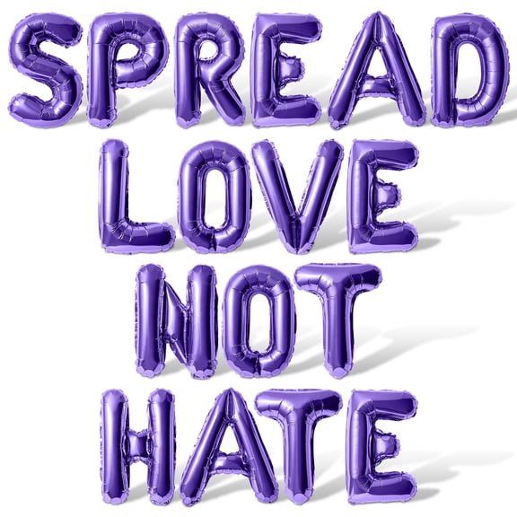 Letter Balloons - SPREAD LOVE NOT HATE 16" Inch Alphabet Letters Foil Mylar Balloon Pride Day Party Banner (Purple)