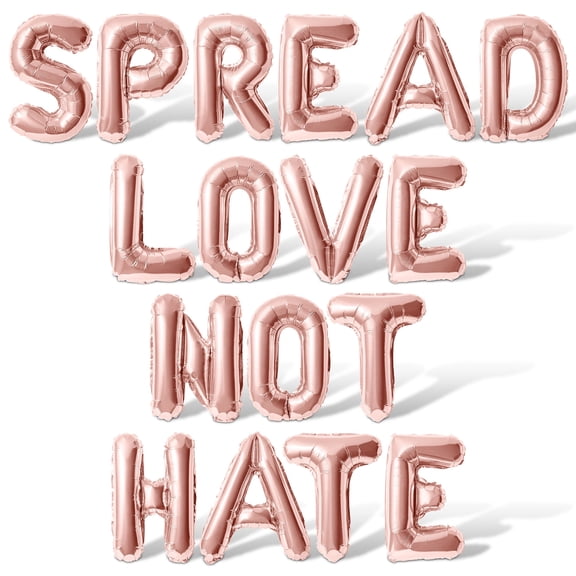 Letter Balloons - SPREAD LOVE NOT HATE 16" Inch Alphabet Letters Foil Mylar Balloon Pride Day Party Banner (Rose Gold)