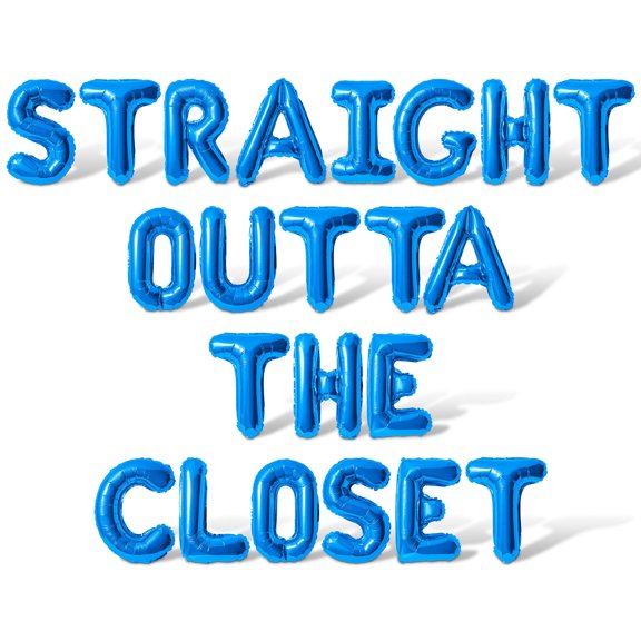 Letter Balloons - STRAIGHT OUTTA THE CLOSET 16" Inch Alphabet Letters Foil Mylar Balloon Pride Day Party Banner (Blue)