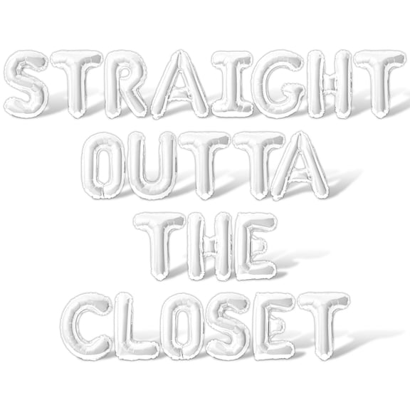 Letter Balloons - STRAIGHT OUTTA THE CLOSET 16" Inch Alphabet Letters Foil Mylar Balloon Pride Day Party Banner (White)